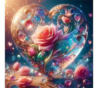 Pink Rose Crystal Jigsaw Puzzle 1000 Pieces 65x65cm/26x26inch, Difficult Jigsaw Puzzles for Adults 1000, Beautiful Art Work, Great Festive Puzzle Gift for Men/Women