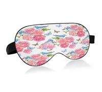 Pink Roses and Little Birds Sleep Mask Lightweight Soft Breathable Eye Mask with Adjustable Strap Blackout Eye Mask for Women Men for Travel Night Sleeping
