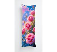 Pink Roses Body Pillow Case Cover 70x90cm, Long Backrest Cushion Pillow Protector with Zipper, Decorative Bedding Pillowcase, Soft Body Pillow Cover for Couch Bedroom Flowers