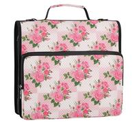Pink Roses - Carpeta de archivos con cremallera y anillas en D, organizador expandible con correa para el hombro y asa, carpetas de 3 anillos para cartera y funda