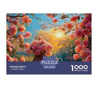 Pink Roses in A Basket A White Porcelain Teapot 1000 Piezas Cartulina Extra Gruesa Rompecabezas DIY Blooming Flowers Antiestrés Juego Creativo Rompecabezas para Decoración del Hogar 52x38cm/1000pcs