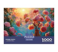 Pink Roses in A Basket A White Porcelain Teapot 1000 Piezas Papel Ecológico Resistente Rompecabezas DIY Blooming Flowers Extremadamente Difícil Desafío Único Rompecabezas Para Adultos Y Niños 52x38cm/