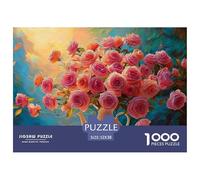 Pink Roses in A Basket A White Porcelain Teapot 1000 Piezas Papel Ecológico Resistente Rompecabezas DIY Blooming Roses Extremadamente Difícil Desafío Único Rompecabezas Para Adultos Y Niños 52x38cm/10