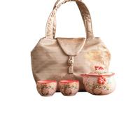 Pink Ru Kiln - Juego de té de cerámica Kung Fu para el hogar, olla + 2 tazas [bolsa de almacenamiento]