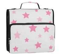 Pink Star - Carpeta resistente con cremallera de 3 anillas de 3 pulgadas con asa y correa de hombro extraíble, múltiples bolsillos, organizador de documentos para la escuela, gestos de oficina
