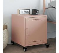 Pink Steel Night Stand with Wheels 36x38.5x43.5 cm, Elegant Bedside Table with Storage Shelf, Cold Rolled Metal Cabinet for Bedroom & Living Room, Easy to Move & Clean