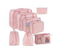 (Pink Stripe, Multicolor) 8Pcs Set Travel Essentials Packing Cubes Storage Bags Shoe Bags Toiletry Makeups Organizer Cloth Pou