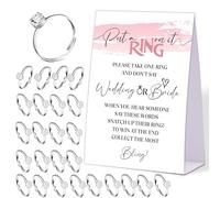 Pink Swash Don't say Bride or Wedding Game, Put a Ring on It Juego de despedida de soltera con 50 anillos falsos, decoraciones modernas de despedida de soltera, suministros de despedida de soltera o