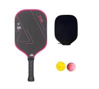 Pink T700 - Juego deportivo de remo de fibra de carbono, 2 bolas y funda, núcleo de polímero de 16 mm, cara giratoria texturizada, peso ligero de 0.45 libras, paleta de 16.4 x 7.4 pulgadas con mango