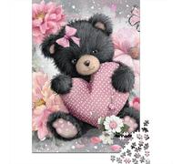 Pink Teddy Bear with Heart Puzzles Imposible,desafío for Adults Entretenimiento Creativo 1000 Piezas Obra De Arte De Juego De para Adultos Y Niños 70x50cm/1000pcs