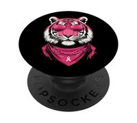 Pink Tiger with Sunglasses Bandana Breast Cancer Awareness PopSockets PopGrip Adhesivo