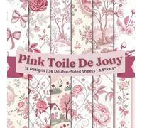 Pink Toile De Jouy Scrapbook Paper Craft Pad: 12 Cottage Core Designs, 36 Double-Side Sheets Printed on 8.5"x8.5" Size Paper. Perfect for Card Making, ... Gift Wrapping, DIY Project, Album and More!