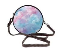 Pink Tranquil Blues Greens Abstract Sky - Bolso cruzado redondo de piel para mujer