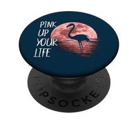 Pink Up Your Life Luna Llena roja en el mar Flamingo PopSockets PopGrip Adhesivo
