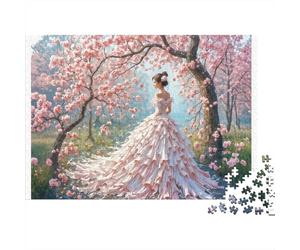 Pink Wedding Dress Colourful Blossom Gown Lady 1000 Pieces Jigsaw for Adults The Impossible Challenge Brain Development 70x50cm/1000pcs