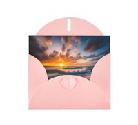 Pink WHJSHOP Beach Maui Hawaii - Tarjeta de felicitación con diseño de olas de mar, nubes, impresión de papel nacarado de doble cara, con hebilla de amor, sobre de papel perlado