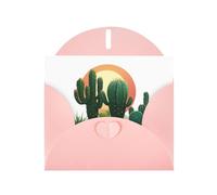 Pink WHJSHOP - Tarjeta de felicitación con diseño de cactus antes del atardecer, papel nacarado de alta gama, doble cara, efecto perlado, hebilla de amor, sobre de papel perlado