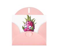 Pink WHJSHOP - Tarjeta de felicitación con diseño de dibujos animados de fruta del dragón, papel nacarado de alta gama, doble cara, efecto perlado, hebilla de amor, sobre de papel perlado