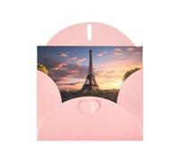 Pink WHJSHOP - Tarjeta de felicitación con diseño de la Torre Eiffel de París, diseño de Francia, papel nacarado de doble cara, con hebilla de amor, sobre de papel perlado
