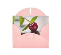 Pink WHJSHOP - Tarjeta de felicitación con estampado de cerezas pequeñas, papel nacarado de alta gama, doble cara, efecto perlado, hebilla de amor, sobre de papel perlado