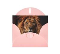 Pink WHJSHOP - Tarjeta de felicitación con impresión de mirada del león, papel nacarado de alta gama, doble cara, efecto perlado, hebilla de amor, sobre de papel perlado
