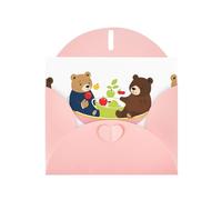 Pink YYHWHJDE People in Teacups - Tarjeta de felicitación con estampado de oso y manzana, 6 x 4 pulgadas, diseño moderno y único para varias ocasiones