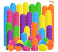 Pinkcow Huevos de Pascua de plástico rellenables vacíos, paquete de 100 huevos grandes y coloridos pastel de 3.15 pulgadas, mezcla de huevos dorados a granel con bisagra para rellenar cestas de Pascua