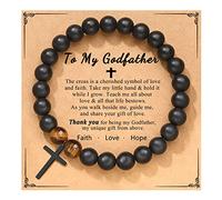 PINKDODO Regalos para mi novio/papá/hijo/padrino, pulsera de cruz de bautizo, regalo para hombres, adolescentes y niños, Acero inoxidable, Sin gemas.