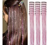 Pinkes Haarlametta 18 piezas Clip in Set de Extensiones de Cabello para Niñas 20 pulgadas Extensiones de Cabello Brillantes Resistentes al Calor para Niños Accesorios de Festival