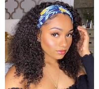 Pinketer Headband Wig Human Hair Kinky Curly Headband Wig Human Hair None Lace Front 150% Density Brazilian Virgin Human Hair Headband Wigs for Black Women Natural Color (Headband Wig, 18inch)