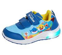 Pinkfong Zapatillas deportivas para niños con diseño de tiburón para bebé, fáciles de fijar, con luces LED intermitentes, calzado para correr, Blue, 31 EU