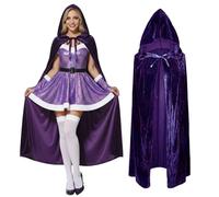 Pinkgarden Capa de terciopelo con capucha para adultos, capa unisex de Halloween, disfraz de bruja para cosplay, bata larga con capucha para fiestas y disfraces (morado, 150 cm)