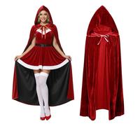 Pinkgarden Capa de terciopelo con capucha para adultos, capa unisex de Halloween, disfraz de bruja para cosplay, bata larga con capucha para fiesta y disfraz (rojo, 150 cm)