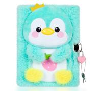 Pinkgarden Diario de pingüino para niñas con candado y llaves, cuaderno de pingüino de felpa para niños, diario secreto con 160 páginas a rayas para escribir dibujo, regalos para niñas (pingüino)