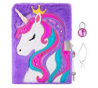 Pinkgarden Diario de Unicornio para niñas con candado y Llaves, Cuaderno de pingüino de Felpa para niños, Diario Secreto con 160 páginas a Rayas para Escribir Dibujo, Regalos para niñas (Unicornio)