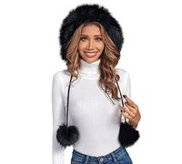 PINKGIRL Invierno de Tejer Sombrero Beanie para Las Mujeres Pelaje Artificial Colgajo Auricular Sombreros Caliente Fleece Forrada Gorra de esquí con Pompom (Negro)