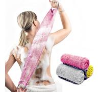 Pinkiou 3 esponjas de ducha con asa, red exfoliante africana, esponja de baño, ayuda en crema para la espalda, nailon suave y duradero, trajes para el baño diario para mujeres y hombres, rosa, blanco