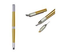 Pinkiou Pluma Microblading Pluma de tatuaje temporal 3 cabezas Color de cejas Suministros de maquillaje permanente Herramienta (Dorado)