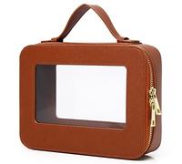 Pinkmik Bolsa de Maquillaje Transparente con Bolsa para cepillos, Bolsa de cosméticos portátil, Bolsa de Aseo de Viaje, Esencial para el Coche para Mujeres, X/marrón, M+Slim, Juego de Maquillaje de