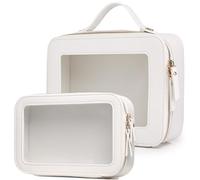 Pinkmik Bolsa de maquillaje transparente con bolsa para cepillos, bolsa de cosméticos portátil, bolsa de aseo de viaje, esencial para el coche para mujeres, Blanco, M+SLIM-2, Neceser de viaje para