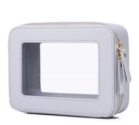 Pinkmik Bolsa de maquillaje transparente con bolsa para cepillos, bolsa de cosméticos portátil, bolsa de aseo de viaje, esencial para el coche para mujeres, Gris, M+SLIM, Juego de maquillaje de viaje