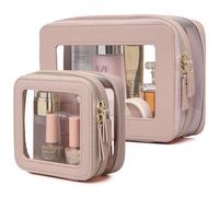 Pinkmik Bolsa de maquillaje transparente con cremallera, impermeable, juego de maquillaje de viaje para cosméticos y artículos de tocador, organizador de bolso de mujer y artículos esenciales para el