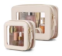 Pinkmik Bolsa de maquillaje transparente con cremallera, impermeable, juego de maquillaje de viaje para cosméticos y artículos de tocador, organizador de bolso de mujer y artículos esenciales para el