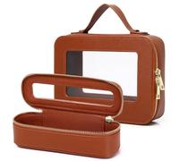 Pinkmik Bolsa de maquillaje transparente de viaje con bolsa de cepillos, bolsa de cosméticos portátil, bolsa de aseo transparente, bolsa de almacenamiento para mujeres (G/marrón, L + delgado)