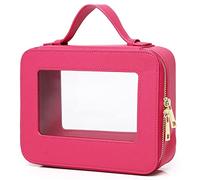 Pinkmik Bolsa de maquillaje transparente de viaje con estuche para brochas aprobado por la TSA, impermeable, organizador de cosméticos con cremallera, esencial para mujer, X/Fuxia, M+SLIM, Juego de