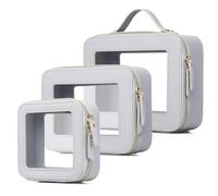 Pinkmik Bolsa de maquillaje transparente impermeable para viaje para cosméticos y artículos de tocador, organizador de bolso para mujer y bolsa transparente para coche con cremallera, Gris, L+M+MINI,