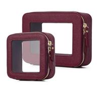 Pinkmik Bolsa de maquillaje transparente impermeable para viaje para cosméticos y artículos de tocador, organizador de bolso para mujer y bolsa transparente para coche con cremallera, X/borgoña,
