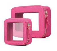Pinkmik Bolsa de maquillaje transparente impermeable para viaje para cosméticos y artículos de tocador, organizador de bolso para mujer y bolsa transparente para coche con cremallera, X/Fuxia, M+MINI,