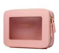 Pinkmik Bolsa de maquillaje transparente impermeable para viaje para cosméticos y artículos de tocador, organizador de bolso para mujer y bolsa transparente para coche con cremallera, Rosa, M+, Bolsa