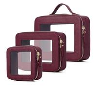 Pinkmik Bolsa de maquillaje transparente impermeable para viaje para cosméticos y artículos de tocador, organizador de bolso para mujer y bolsa transparente para coche con cremallera, X/borgoña,